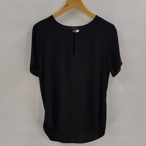 Ann Taylor black blouse size medium lightweight pullover short sleeve flowy